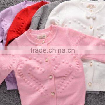 Latest Custom Child Girls Balls Pink Pearl Buttons Cardigan Sweater photo-2