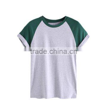 Summer 2017 Women T shirt Contrast Cuffed Raglan Sleeve Heather Tee Color Block Short Sleeve Crew Neck Tee Shirts