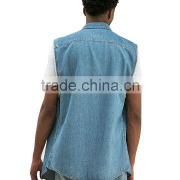 Cheap Wholesale Washed 100% Cotton Mens Sleeveless Denim Jacket photo-3