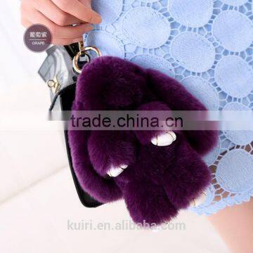 13-18cmRabbit Fur Doll Handmade Bunny Key Chain for Handbag or Car Pendant Key Ring Pom Pom Keychain photo-2