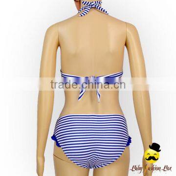 New Printed Blue Striped Nylon Separable Type Teen Girl Bikini Waterproof Swimwear Under Panties photo-5