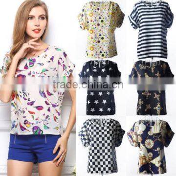 HOT Women Casual Short Sleeve Shirt Loose Summer Chiffon T-shirt Tops Blouse