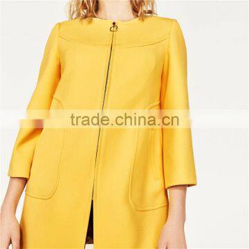 2017 OEM New Style Elegant Thin Pure Color Yellow Spring Autumn Long Coat photo-2