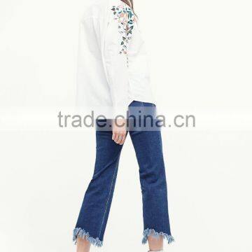 2017 Spring and Summer National Style Embroidered Long Sleeve Blouse Lapel Embroidery White Cotton Shirt photo-4