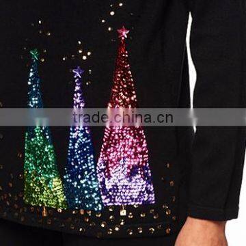 Women Black Sweater Christmas Trees Pattern Christmas Jumper Sweater photo-4