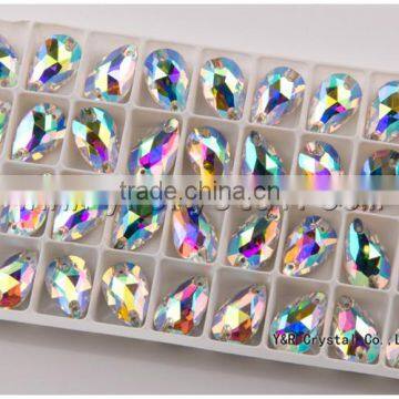 Pear Shape AB 10x18mm Sew on Rhinestones Flatback Crystal Teardrop Sewing Crystal Dress photo-4