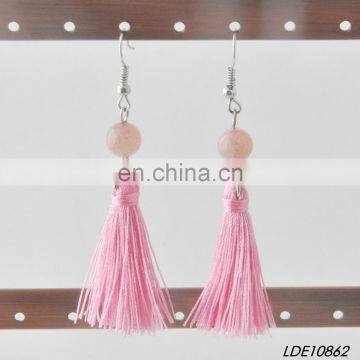 Fashion Strawberry Quartz Bead With Pink Tassel Drop Earring photo-2