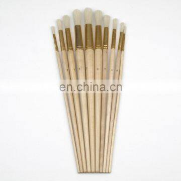 Round #1~#12 Long Wooden Handle Golden Ferrule Bristle Art Brush