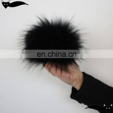 Hot luxurious black 16cm raccoon fur pompom