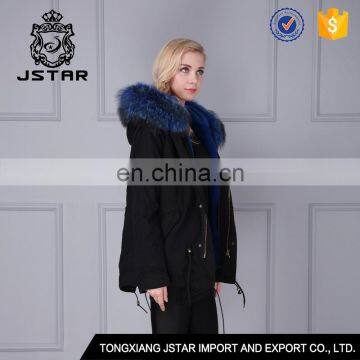 Winter fashion genuine womens raccoon fur blue parka jackets