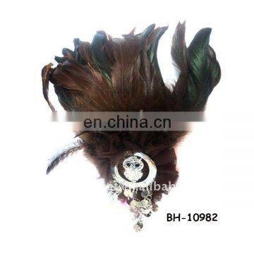 Fashion elegant feather fabric brooch with colors crystal Rhinestone stonestone