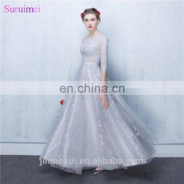 Dubai Bridesmaid Dresses Vestidos De Noite Longos Silver Appliques A Line Long Brides Maid Dresses With Sleeves photo-2