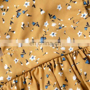 Khaki Floral Pattern Flutter Sleeve Romper Jumpsuit Factory Wholesale Price Boutique Girls Cotton Romper photo-3