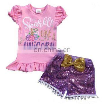 Fashion kids girls sequins short set summer design clothing