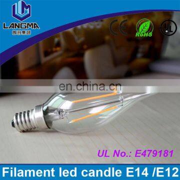 Langma High Quality AC 110v 2w 4w Christmas E12 Led Flicker Flame Candle Light Bulbs Cob Decorative Filament Warm White photo-3