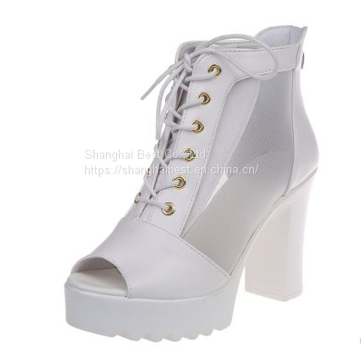 High heeled Roman sandals women's fishbeak boots thick heeled hollow strap sandals