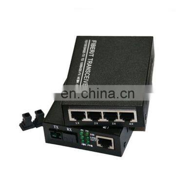 Ethernet 4 Port RJ45 Single Fiber 10/100/1000M Fiber Industrial Media Converter SFP