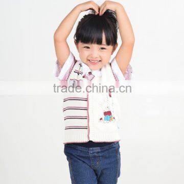 hot sale 100% cotton knitted pattern design V-neck children fur gilet