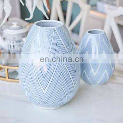 Blue White Porcelain Craft New Household Europe Ceramic Modern Flower Vase for Home Decor