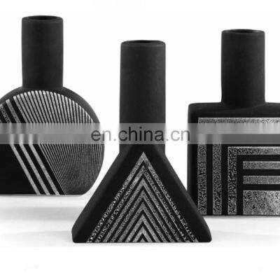 Black And White Stripe Nordic Modern Geometric Ceramic Flower Vase For Home Decor