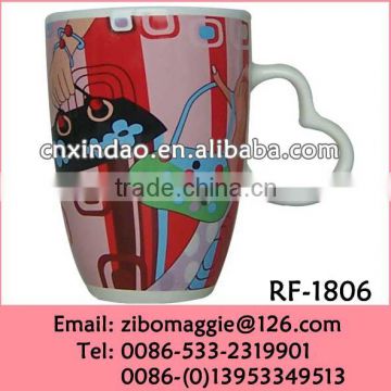 2016 Hot Sale Belly Shape Heart Handled Porcelain Tea Drinking Mug for Promotion Made In Zibo