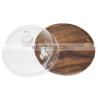 Acacia wood chassis base acrylic round cover cake plate