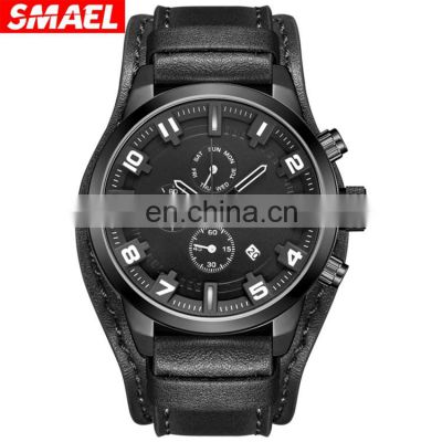 SMAEL 9076 Latest leather strap quartz oversized watches for men china made watch japan movement