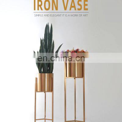 Luxury Iron Stands Brass Color Huge Large Floor Flower Gold Tall Wedding Metal Vase for Decoration photo-3