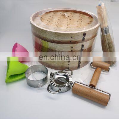 China 10 Inch Mini Bamboo Basket Cookware Customizable Bamboo Steamer Set