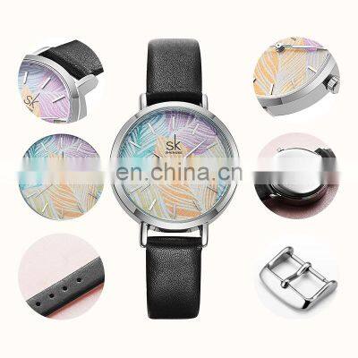SHENGKE Lady Watch Soft Leather Band K8057 Brand Your Label Watch Customization Logo Colorful Leaf Watch photo-2