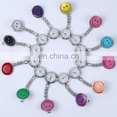 10 colors In Stock Pocket Watch Portable Smile Face Digital Clip-On Metal Breast Watch for Nurse