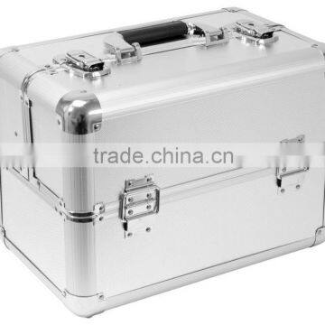 Silver Makeup Cosmetic Train Case Lockable Jewelry Travel Case Aluminum Artist Vanity Case Makeup Travel Carrying Case photo-2