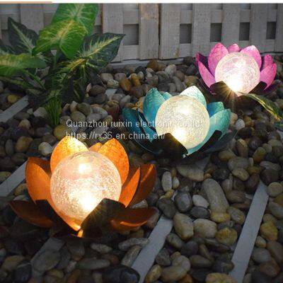 LED Metal Flower Lights for Patio Lawn Walkway Tabletop Ground Garden Crackle Globe Glass Lotus Decoration Waterproof photo-3