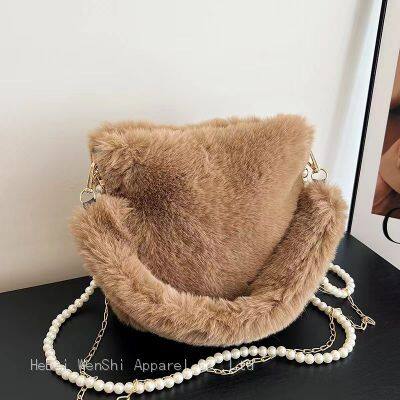 038Plush bag large capacity single shoulder oblique cross bag fur bag female bag wholesale discount