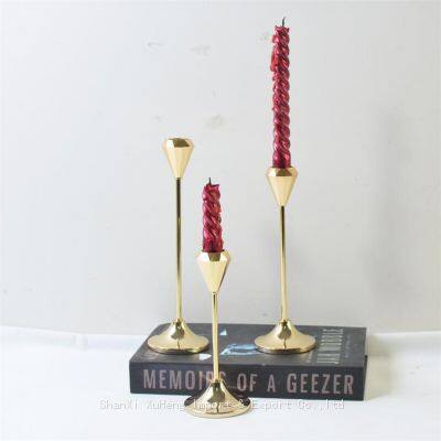 Creative Shiny Gold Candle Holders Set of 3 Pieces Diamond Shape Design Candlestick for Wedding Table Centerpieces Decorative photo-2