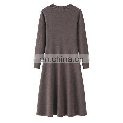 Manufacturer's Women's Autumn Midi 100% Cashmere Knitwear Breathable Knee-Length Dress With Natural Waistline Solid Pattern photo-2