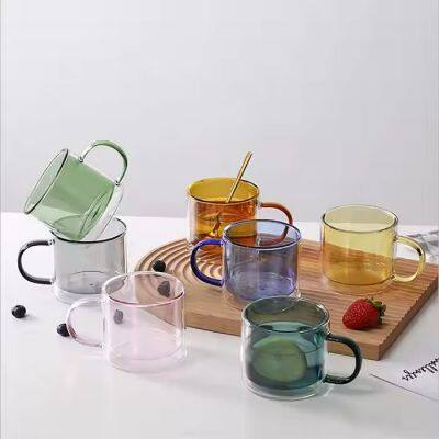 2021 Eco-friendly Heat-Resistant Double wall Glass colorful cup Glass Mug Cup Borosilicate Glass