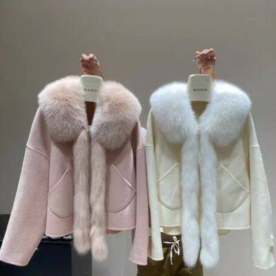 A winter new double-sided wool coat with fox woolen jacket and a short Korean-style high-end cape for women