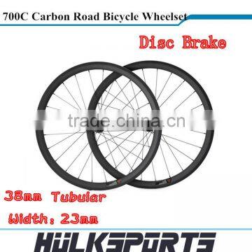 Wholesale Disc Brake Road bicycle wheels 700c full carbon road bike Tubular wheelset 38mm carbon Tubular wheels with 23mm width