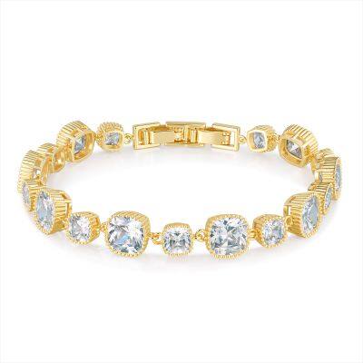 Paperclip Chain Bracelet 14K Gold Plated Cubic Zirconia Watch Strap Chunky Link Adjustable Stackable Jewelry For Women Girl Gift photo-5