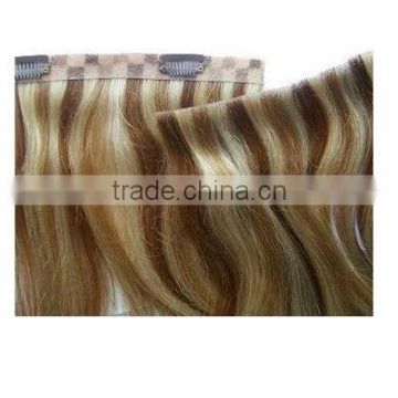 Handtied skin weft clip in hair extension,European 100% remy human hair