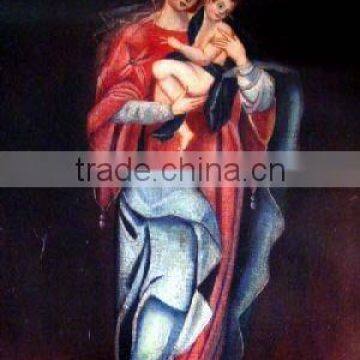 Art Oil Painting "Virgin Mary with Child" 19x15" Peru