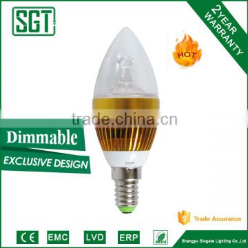 dimmable 3W4W golden body decorative light led candle lighting