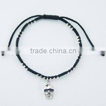 Sterling Silver Skull & Bicone Beads Macrame Bracelet