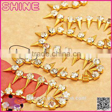 High quality Korean style DIY shaped cup chain YIWU Wholesale shining golden loose Rhinestone chain