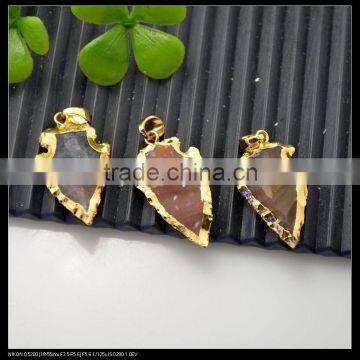 LFD-0071P ~ Wholesale Druzy Natural Stone Pendants , Arrow Head Gold Plated Charm Pendant For Necklace photo-2