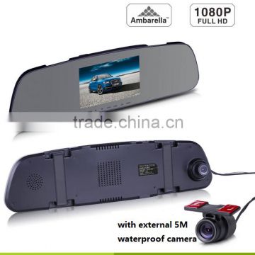 Ambarella A7 Rearview Mirror Car DVR with dual camera