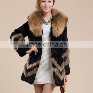 2016 New fashion rabbit fur coat with raccoon fur collar