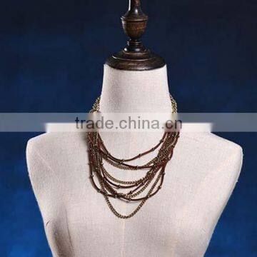 Suede leather and chain mixed layers Winter necklace