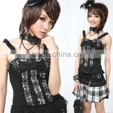 Rave Red Tartan Lace Bodice Vest Top Gothic Lolita 61234